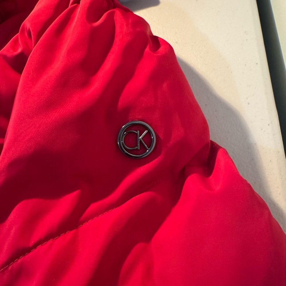 Red Puffer Jacket with Quilted Design and Smooth Texture - Picture 3 of 3